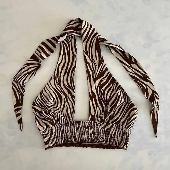 12th Tribe Tops - 12th Tribe Brown & Cream Retro Zebra Halter Tank Top